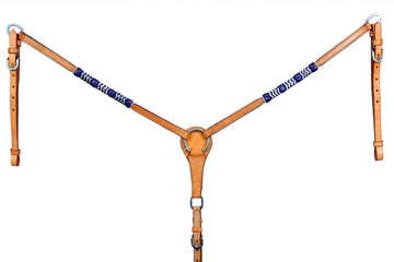 BAR H EQUINE Genuine Blue Rawhide Horse Western Leather Breast Collar Tan